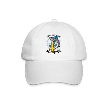 Hütte, Boot, Hecht - Schweden | Angler Geschenk - Baseballkappe - Weiß/Weiß - Vorne