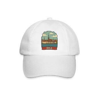 Autocollant rétro de voyage de la vieille ville de Lettonie de Riga - Casquette classique - blanc/blanc - Devant