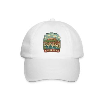 Ljubljana Slovenia Castle Vintage Travel Badge - Baseball Cap - white/white - Front