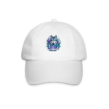 Crystal Wolf in Lotus Wreath - Baseball Cap - white/white - Front