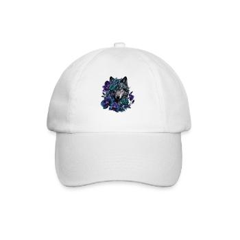Wolf's head in a wreath of flowers - Baseball Cap - white/white - Front