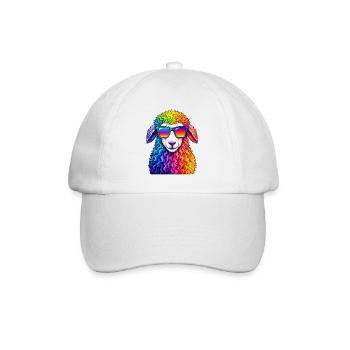 Rainbow Llama with Sunglasses - Baseball Cap - white/white - Front