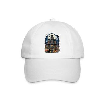 Maison Hantée Pleine Lune Halloween Horreur Chat Gothique - Casquette classique - blanc/blanc - Devant