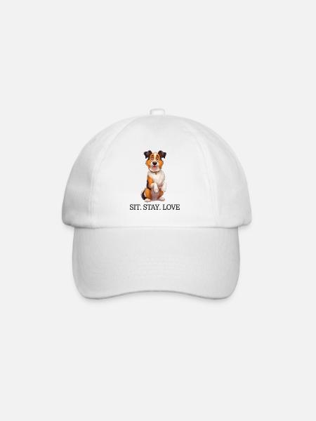 Sit Stay Love Tri-Colour Border Collie Dog Merch - Baseballkappe - Weiß/Weiß