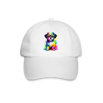 Bunter Shih Tzu Welpe Farbexplosion - Baseballkappe - Weiß/Weiß - Vorne
