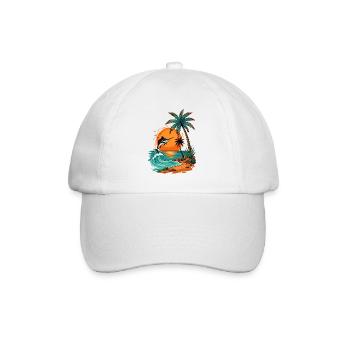 Jumping Fish at Tropical Sunset Palm Sea Beach - Baseball Cap - white/white - Front