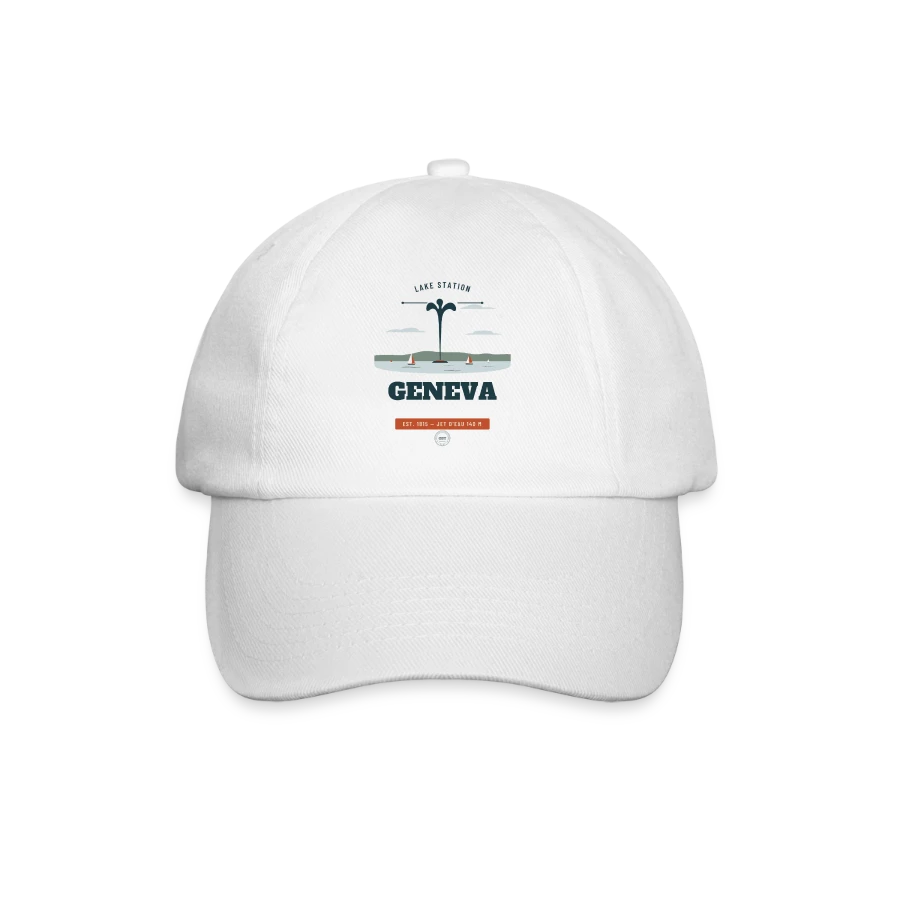 Geneva badge on a baseball cap, white/white