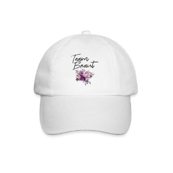 Team Braut - Junggesellinnenabschied lila Blumen - Baseballkappe - Weiß/Weiß - Vorne