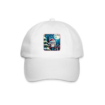 Süße Eule mit Nikolausmütze sitzt auf einem Ast - Baseballkappe - Weiß/Weiß - Vorne