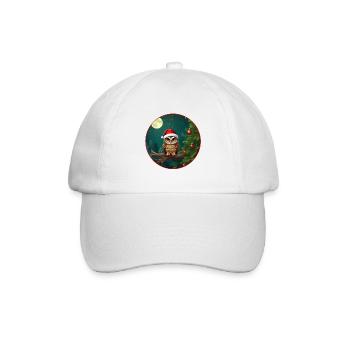 Süße Eule mit Nikolausmütze sitzt auf einem Ast - Baseballkappe - Weiß/Weiß - Vorne