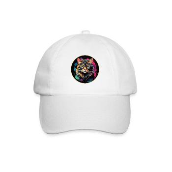 Portrait de chat mignon en technique d'aquarelle dans un cercle - Casquette classique - blanc/blanc - Devant