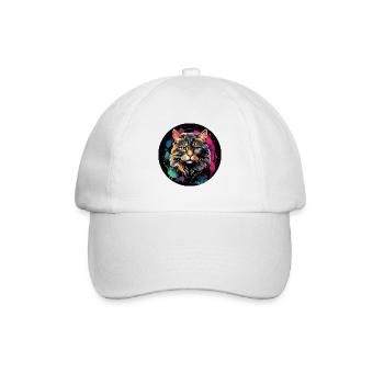Portrait de chat mignon en technique d'aquarelle dans un cercle - Casquette classique - blanc/blanc - Devant