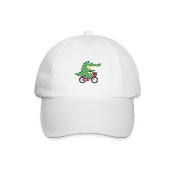 Crocodile Alligator Crocodile Rides Bicycle Basket Green - Baseball Cap - white/white - Front