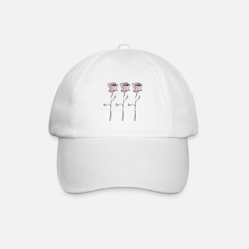 3 rosa Rosen, schwarze Kontur - Baseballkappe - Weiß/Weiß