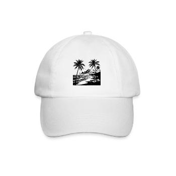 Volcano coast with palm trees, beach and sea - Baseball Cap - white/white - Front