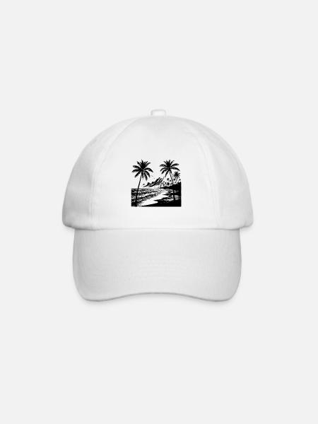 Vulkan Küste mit Palmen Strand und Meer - Baseballkappe - Weiß/Weiß