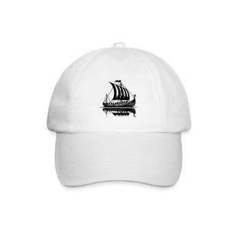 Großes Wikinger Drachenboot mit Segel - Baseballkappe - Weiß/Weiß - Vorne