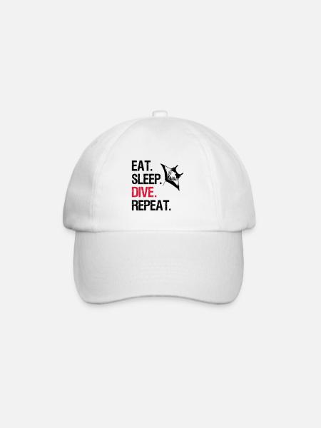 Eat Sleep Dive Repeat - Manta Ray - Vector Design - Baseballkappe - Weiß/Weiß