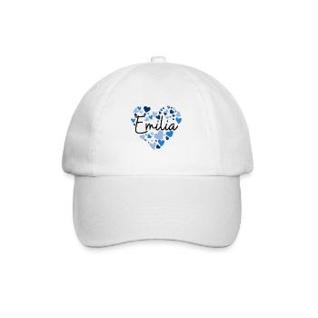 Emilia Name Design with Heart-Shaped blue Hearts - Baseball Cap - white/white - Front