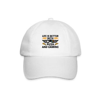 Life Is Better With Pizza And Gaming Video Game Pl - Baseballkappe - Weiß/Weiß - Vorne