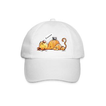 Schnarchende Katze und Maus - Comic - Fun - Baseballkappe - Weiß/Weiß - Vorne