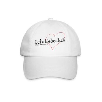 Ich liebe dich mit Herz und Kosename Knutschi - Baseballkappe - Weiß/Weiß - Vorne