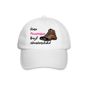Prinzessin trägt Wanderschuhe, Wandern, Hiking - Baseballkappe - Weiß/Weiß - Vorne