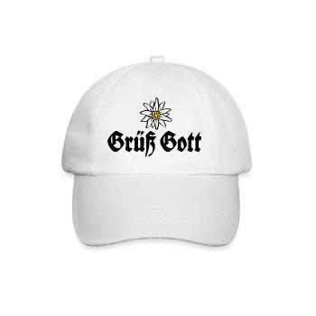 Grüß Gott - Alpen Edelweiß aus Bayern - Baseballkappe - Weiß/Weiß - Vorne