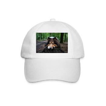 Cute dog, cute sheltie on tree trunk - Baseball Cap - white/white - Front