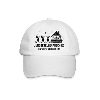 JGA – Sie Wartet Schon Auf Ihn! (Haus / Black) - Baseballkappe - Weiß/Weiß - Vorne