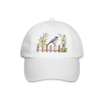 Bird on wooden fence - Baseball Cap - white/white - Front