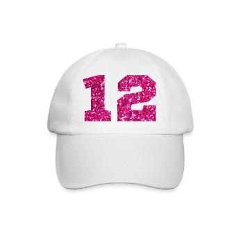 Numéro 12 paillettes rose - 12e anniversaire - Casquette classique - blanc/blanc - Devant