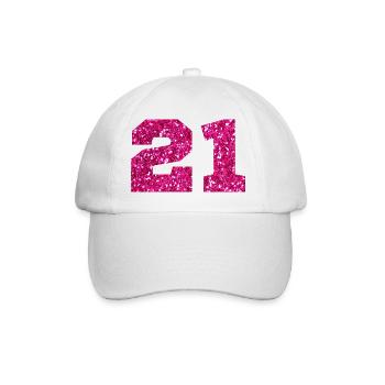 Numéro 21 paillettes rose - 21e anniversaire - Casquette classique - blanc/blanc - Devant