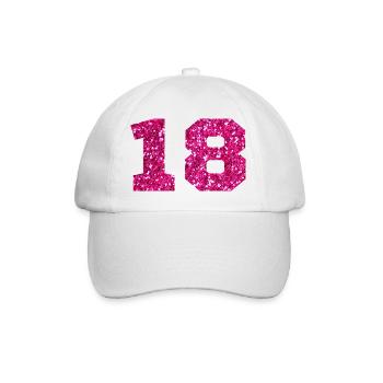 Numéro 18 paillettes rose - 18e anniversaire - Casquette classique - blanc/blanc - Devant