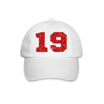 Number 19 Red Glitter - 19th Anniversary - Baseball Cap - white/white - Front