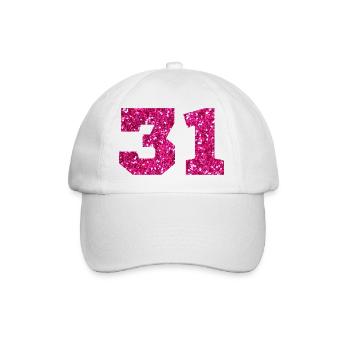 Numéro 31 paillettes rose - 31e anniversaire - Casquette classique - blanc/blanc - Devant