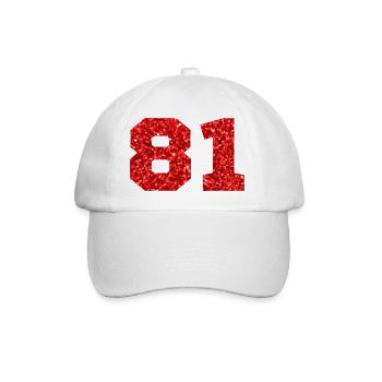 Nummer 81 Roter Glitzer - 81. Jahrestag - Baseballkappe - Weiß/Weiß - Vorne