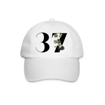 Number 37 Floral Green - 37th Floral Birthday - Baseball Cap - white/white - Front