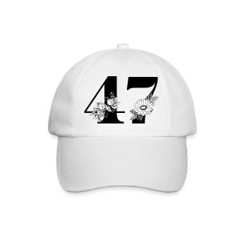 Number 47 Floral Green - 47th Floral Birthday - Baseball Cap - white/white - Front