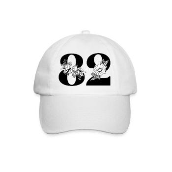 Nummer 82 Schwarze Blumen - 82. Blumengeburtstag - Baseballkappe - Weiß/Weiß - Vorne