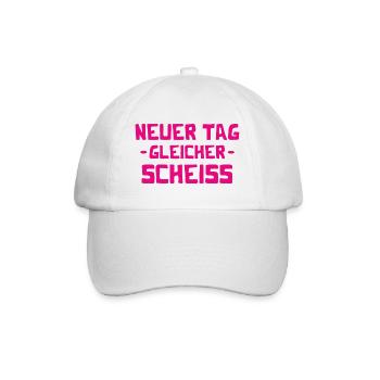 Neuer Tag - Gleicher Scheiss - Scheiß - Baseballkappe - Weiß/Weiß - Vorne