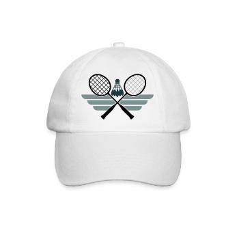 Badminton Emblem – Gekreuzte Schläger & Federball - Baseballkappe - Weiß/Weiß - Vorne