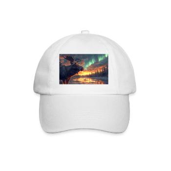 Moose under the Northern Lights: Arctic Magic - Baseball Cap - white/white - Front