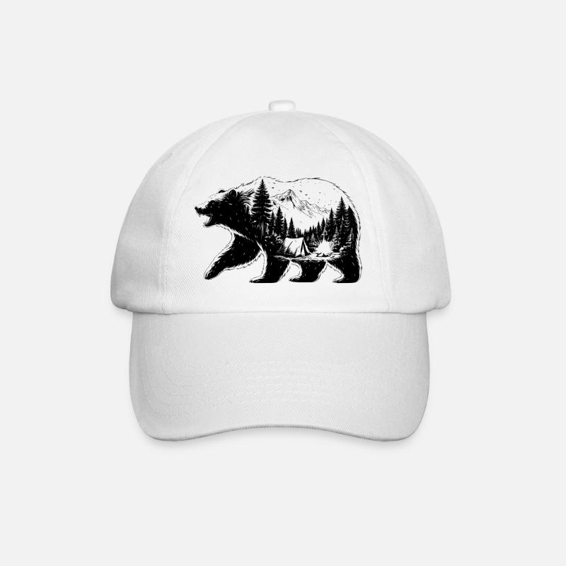 Bear camping landscape - Baseball Cap - white/white