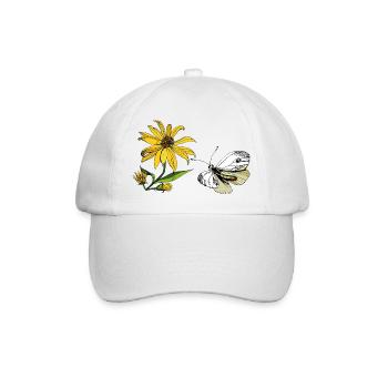 Schmetterling und Sonnenblume  - Baseballkappe - Weiß/Weiß - Vorne