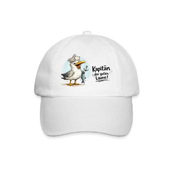 Küstensegler Möwe   - Kapitän der guten Laune - Baseballkappe - Weiß/Weiß - Vorne