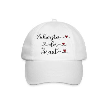 Schwester der Braut Schriftzug mit Herz - Baseballkappe - Weiß/Weiß - Vorne
