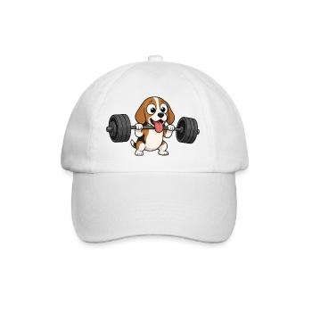 Beagle Dog Bodybuilding Weightlifting Comic - Baseball Cap - white/white - Front