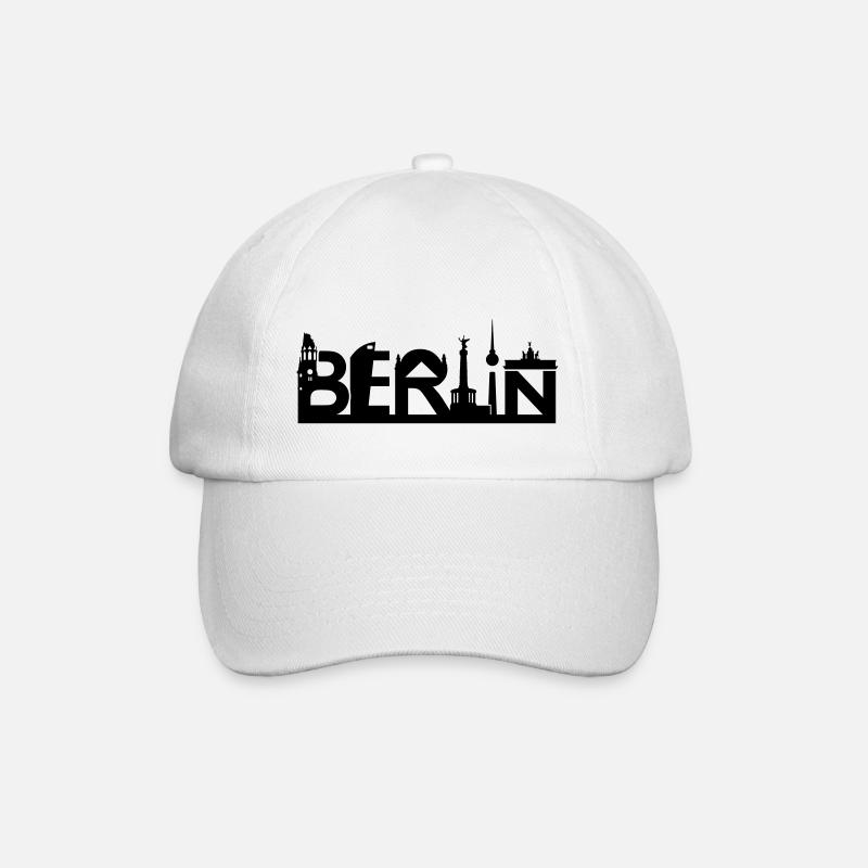 Berlin Skyline mit Sehenswürdigkeiten - Baseballkappe - Weiß/Weiß