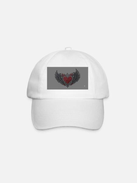 Winged Heart with Flames and Skulls - Baseball Cap - white/white